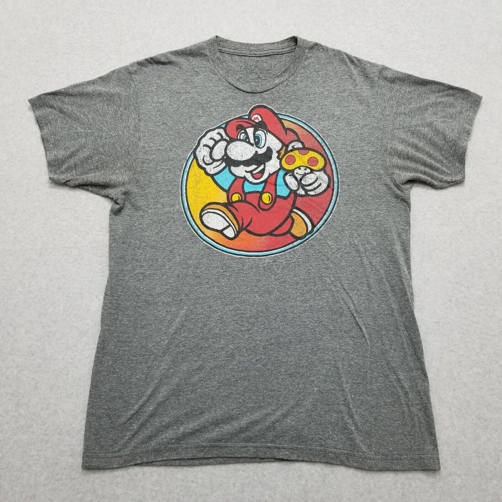Super Mario Shirt Mens Large Gray Short Sleeve Crew Neck‎ Graphic Print